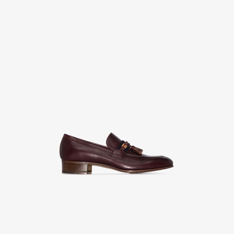 Brown Web Detail Interlocking G Leather Loafers