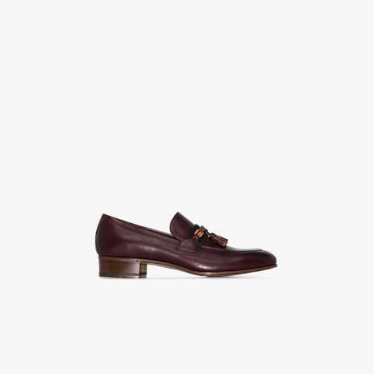 Brown Web Detail Interlocking G Leather Loafers