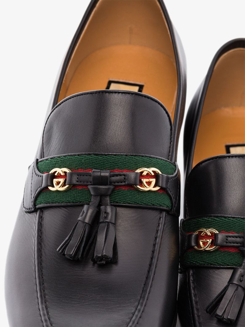 Black Web Detail Interlocking G Leather Loafers
