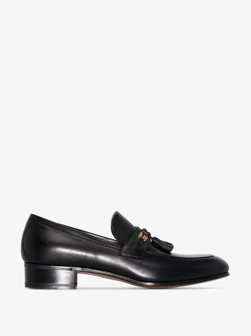Black Web Detail Interlocking G Leather Loafers