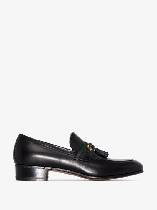 Black Web Detail Interlocking G Leather Loafers