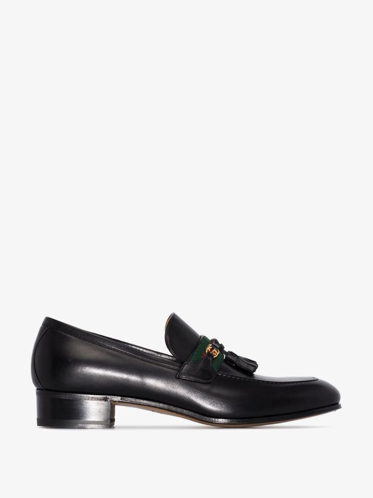 Black Web Detail Interlocking G Leather Loafers
