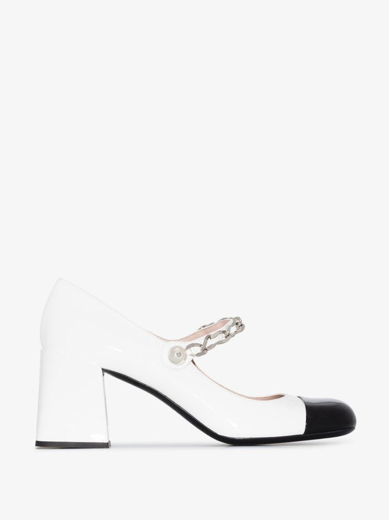 White 65 Chain Leather Mary Jane Pumps