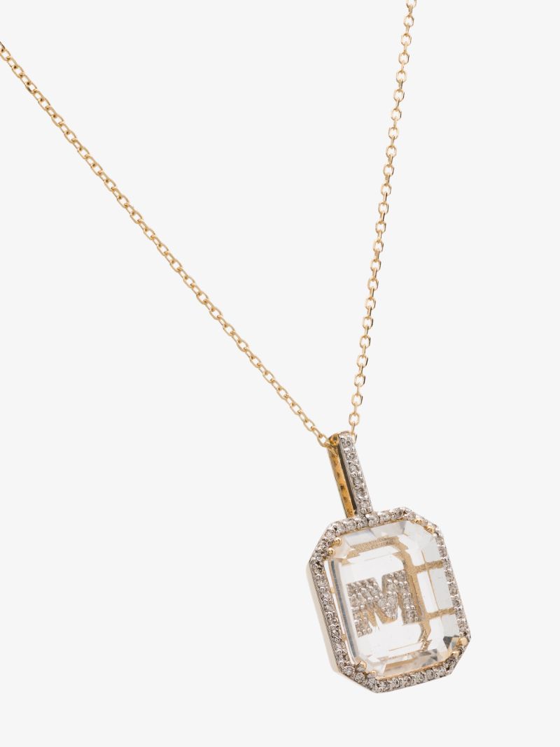 14k Yellow Gold M Initial Diamond Necklace