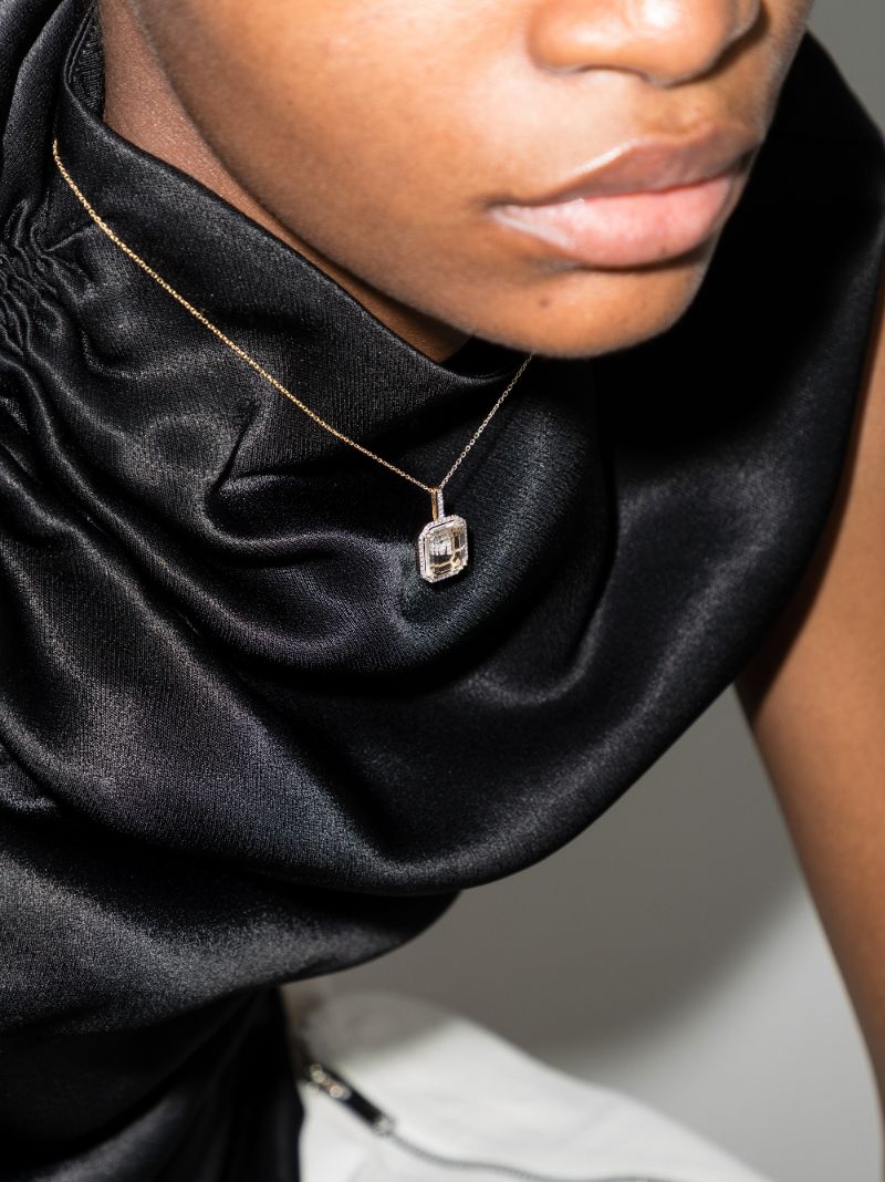 14k Yellow Gold M Initial Diamond Necklace