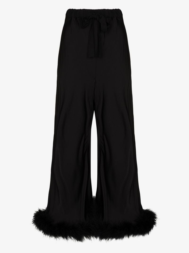 Black Boudoir Feather Trim Wide-leg Trousers
