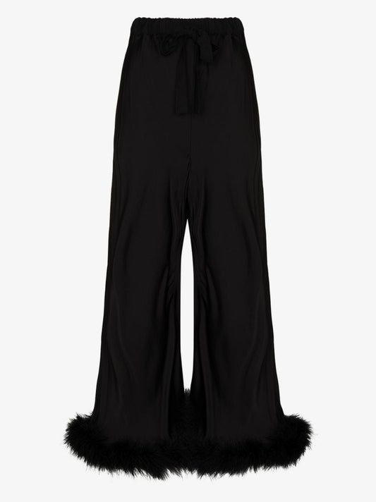 Black Boudoir Feather Trim Wide-leg Trousers