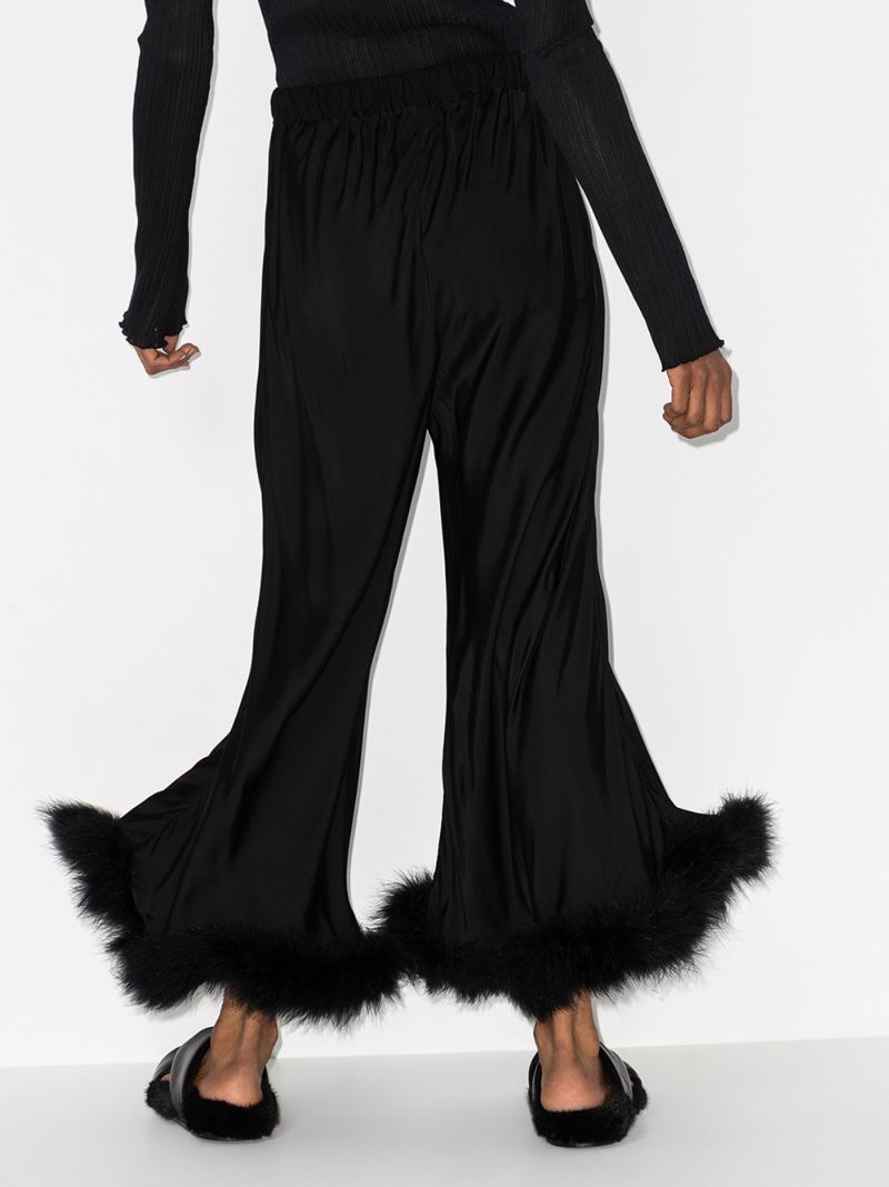 Black Boudoir Feather Trim Wide-leg Trousers