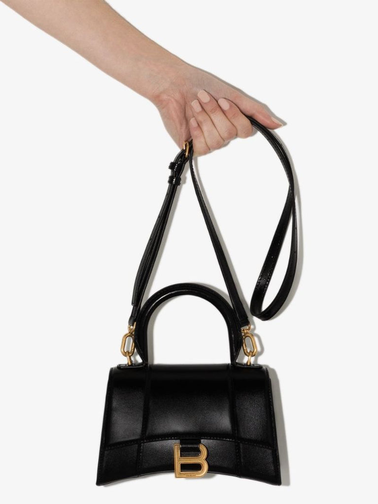 Black Hourglass Xs Leather Top Handle Bag