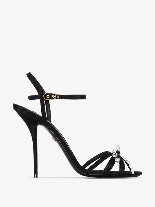 Black 105 Crystal Bow Sandals