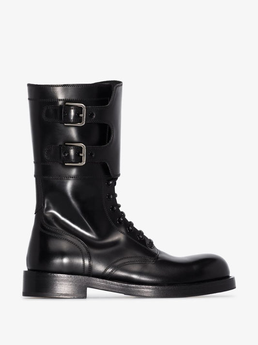 Black Leather Combat Boots