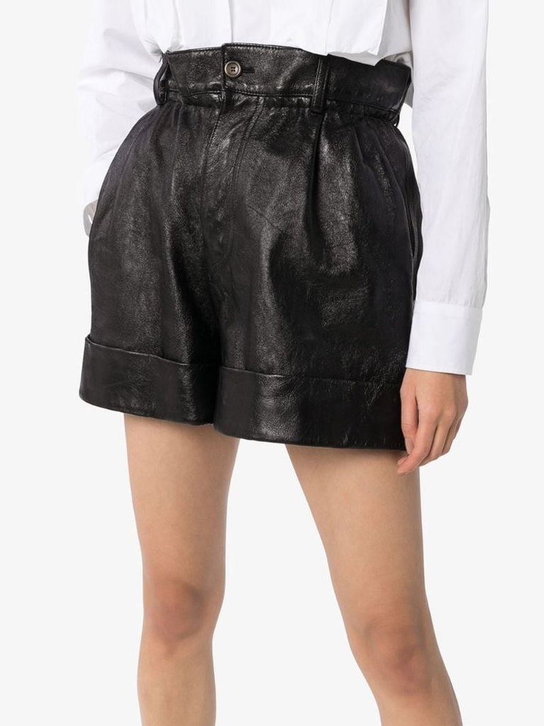 Paper Bag Waist Leather Shorts