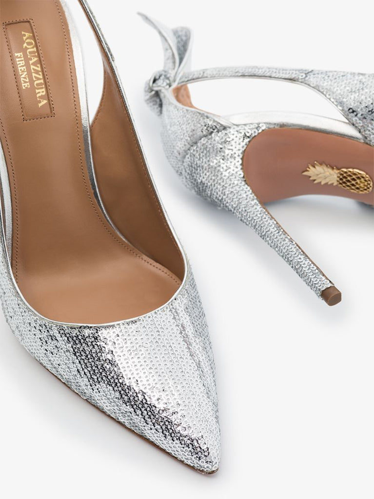 Silver Bow Tie 105 Sequin Leather Pumps