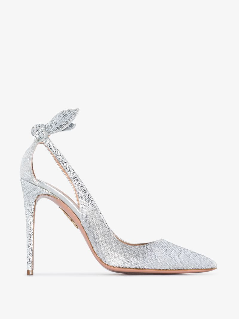 Silver Bow Tie 105 Sequin Leather Pumps