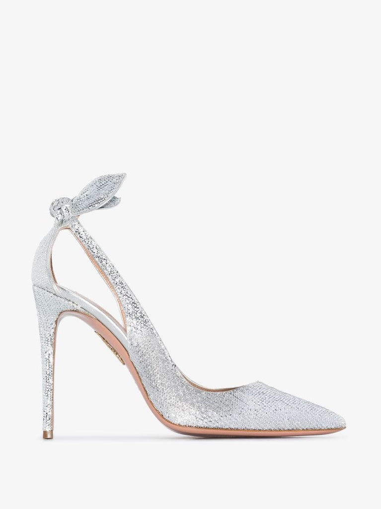 Silver Bow Tie 105 Sequin Leather Pumps