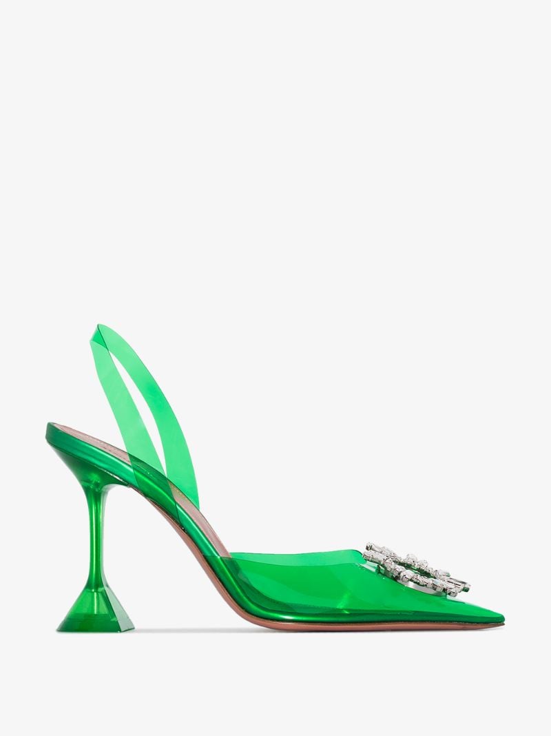 Green Begum 95 Crystal Slingback Pumps
