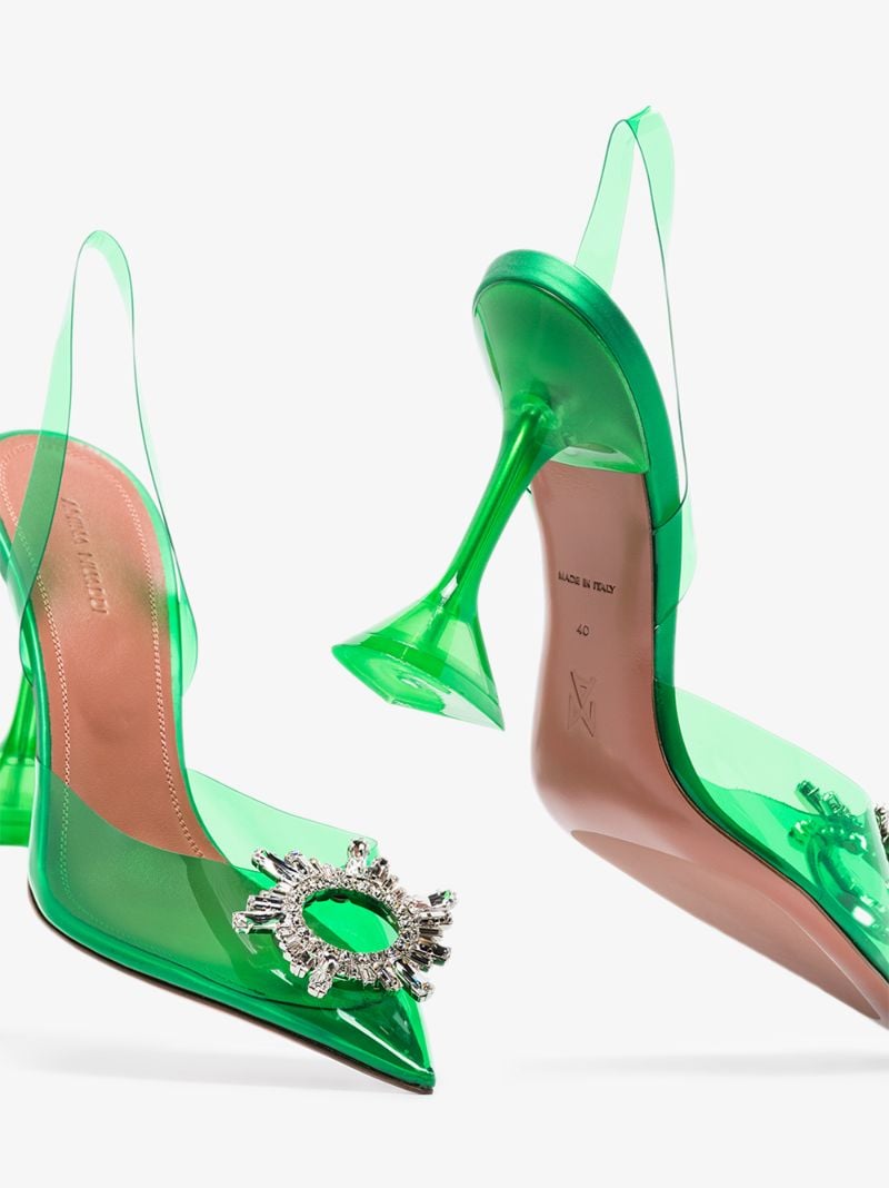 Green Begum 95 Crystal Slingback Pumps