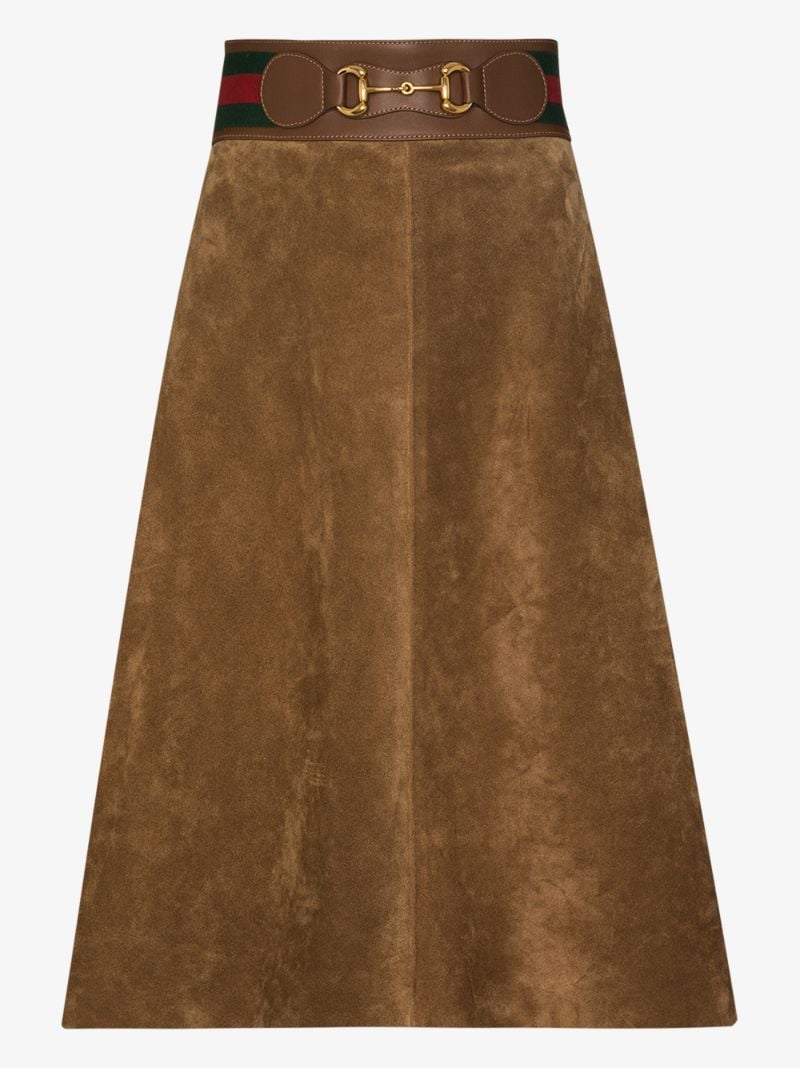 Horsebit Suede Midi Skirt