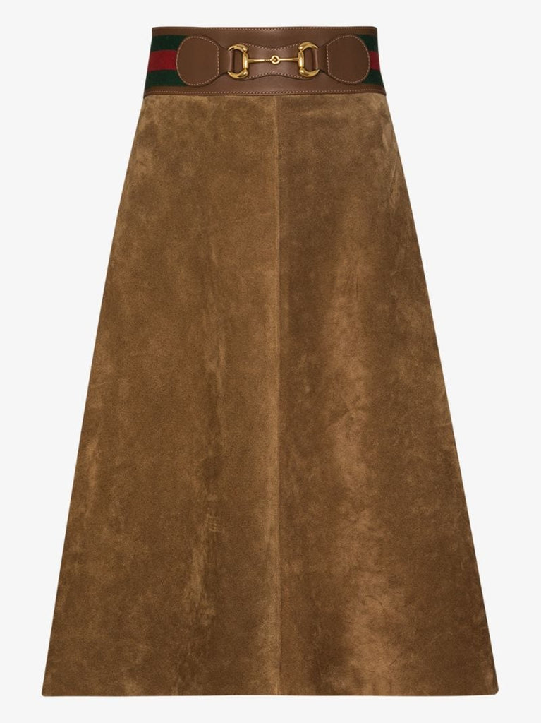 Horsebit Suede Midi Skirt