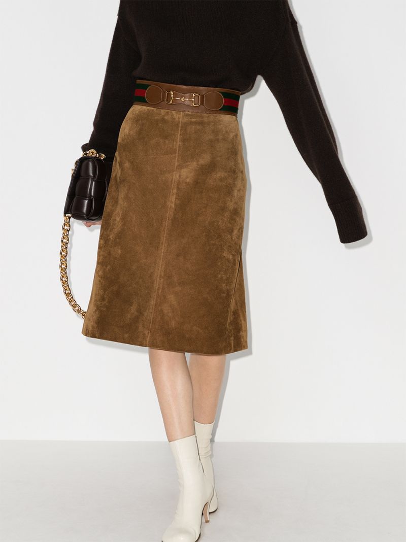 Horsebit Suede Midi Skirt