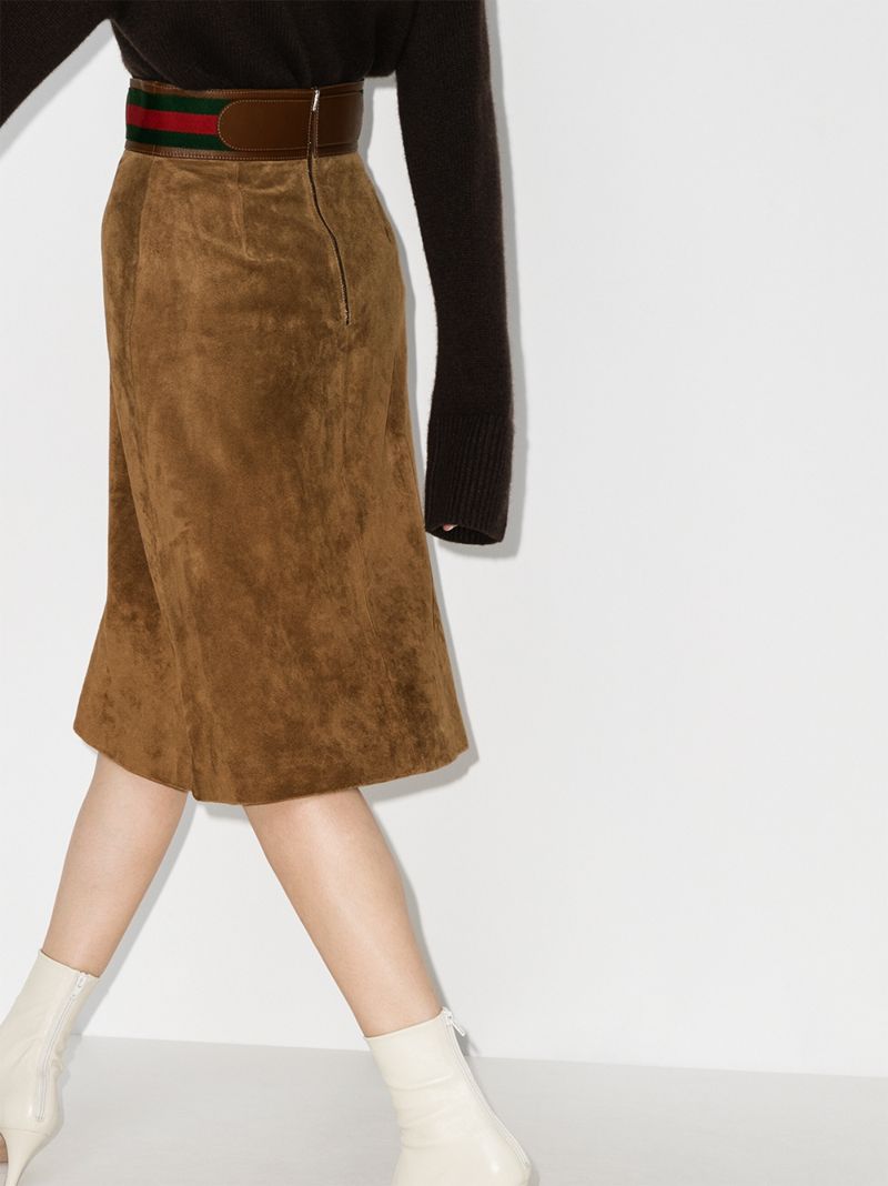 Horsebit Suede Midi Skirt