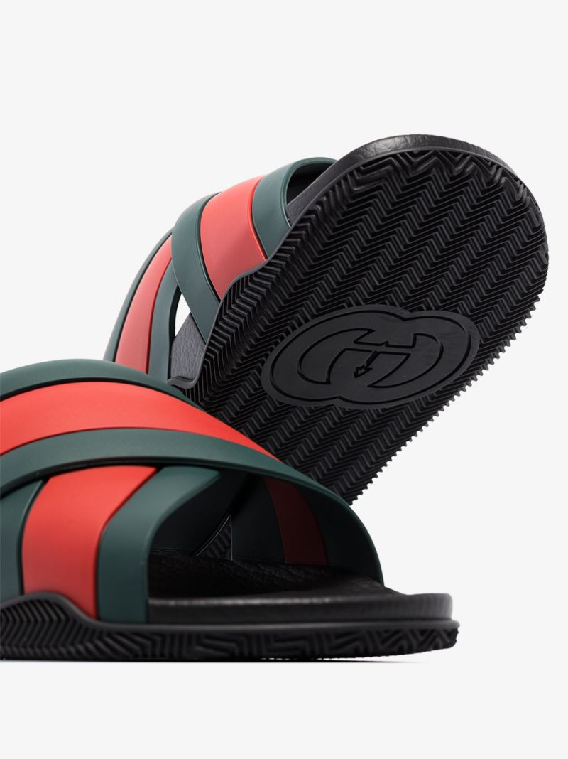 Green and Red Web Stripe Sandals