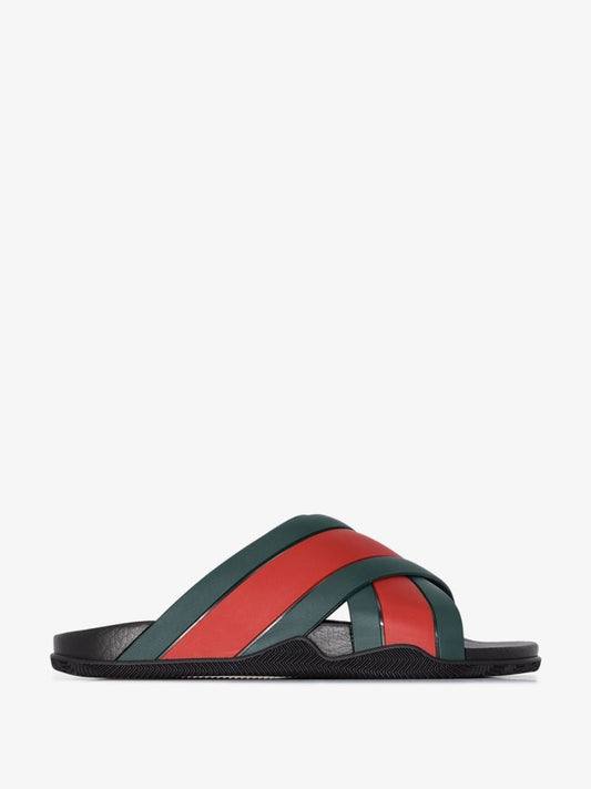 Green and Red Web Stripe Sandals