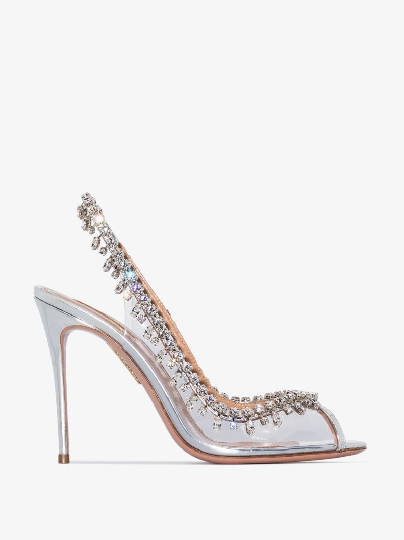 Silver Tone Temptation 105 Crystal Slingback Sandals