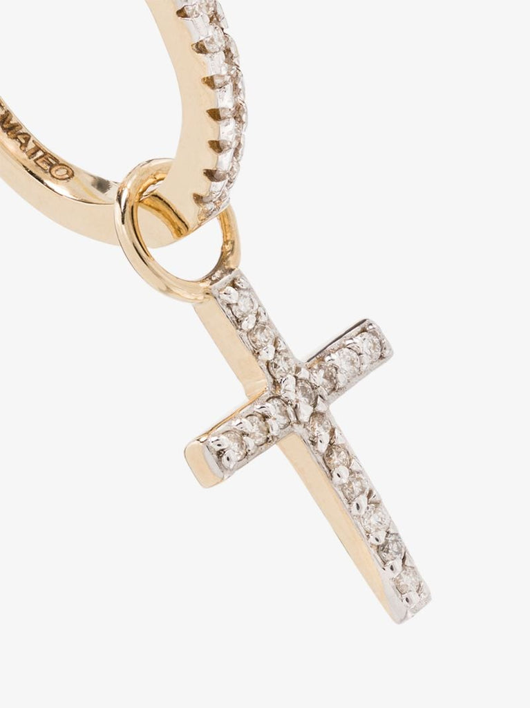 14k Yellow Gold Diamond Cross Huggie Earrings