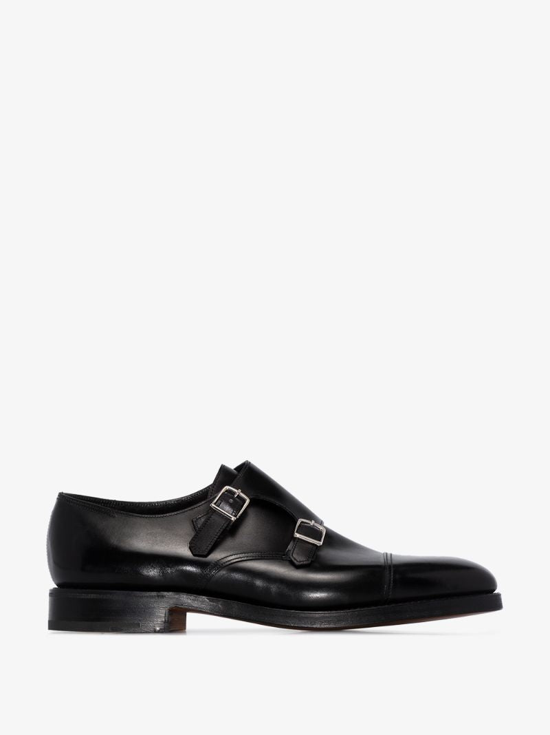 Black William Double Monk Strap Leather Shoes