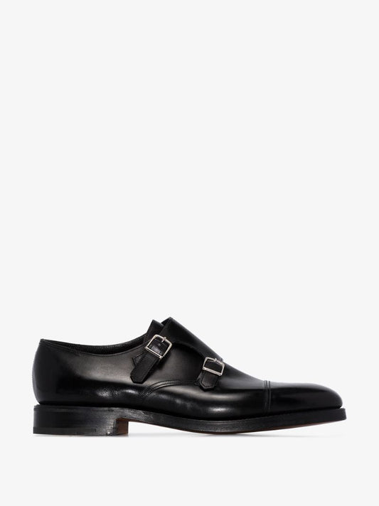 Black William Double Monk Strap Leather Shoes