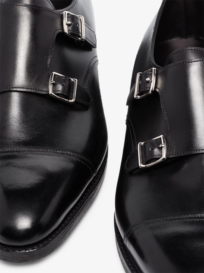 Black William Double Monk Strap Leather Shoes