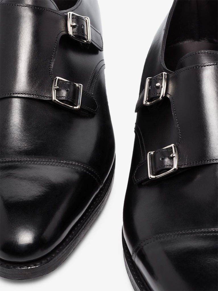 Black William Double Monk Strap Leather Shoes