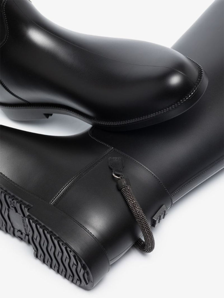 Black Stirrup Strap Rubber Riding Boots