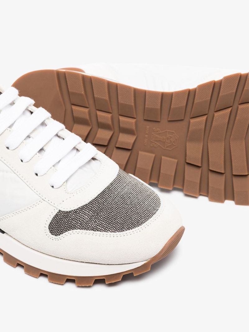 White Embellished Suede Sneakers