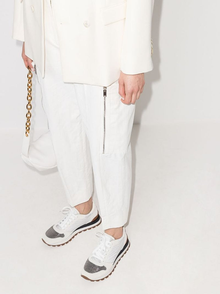 White Embellished Suede Sneakers
