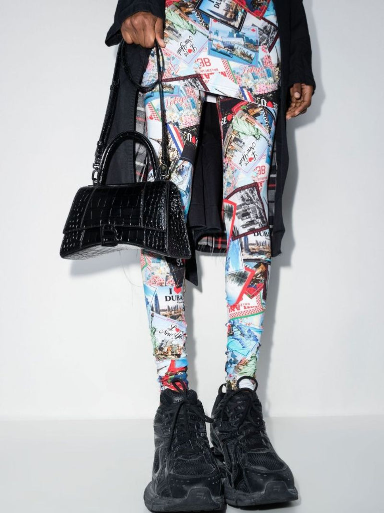 Black Hourglass Crocodile Embossed Leather Bag