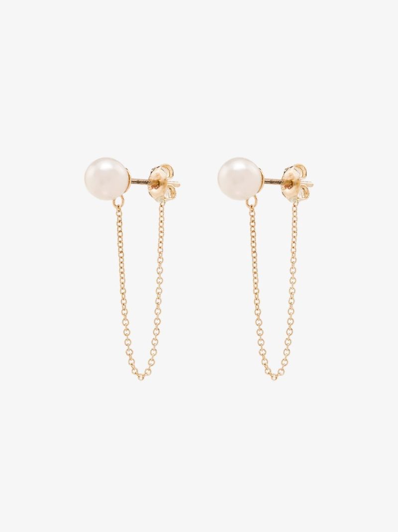 14k Yellow Gold Pearl Stud Chain Earrings