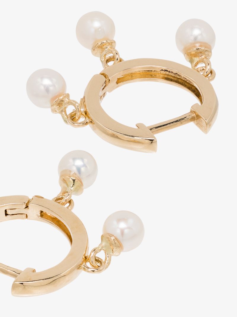 14k Yellow Gold Trio Pearl Huggie Earrings
