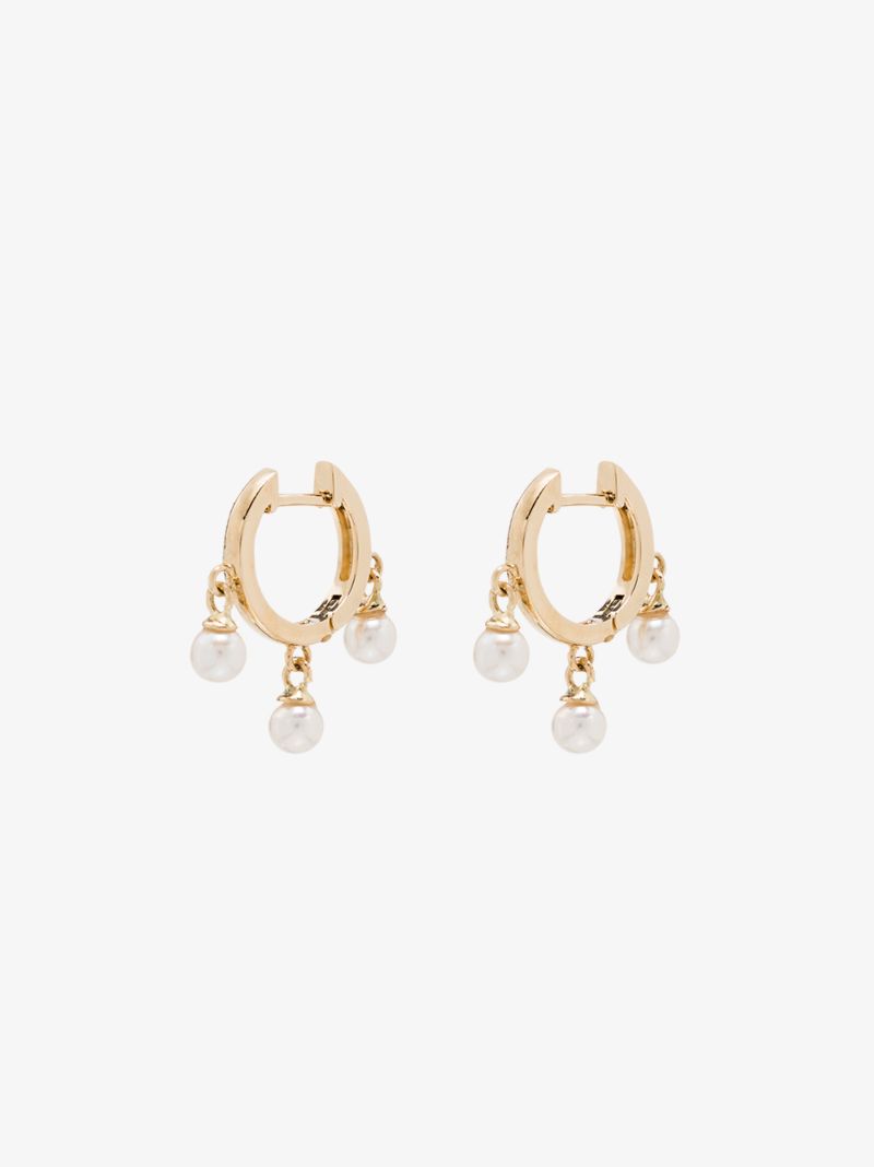 14k Yellow Gold Trio Pearl Huggie Earrings