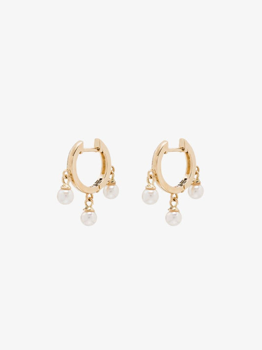 14k Yellow Gold Trio Pearl Huggie Earrings
