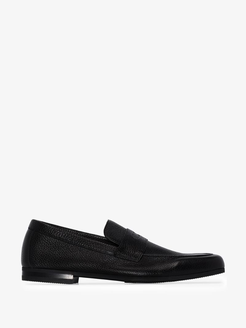 Black Thorne Grained Leather Loafers