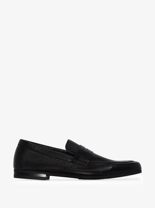 Black Thorne Grained Leather Loafers