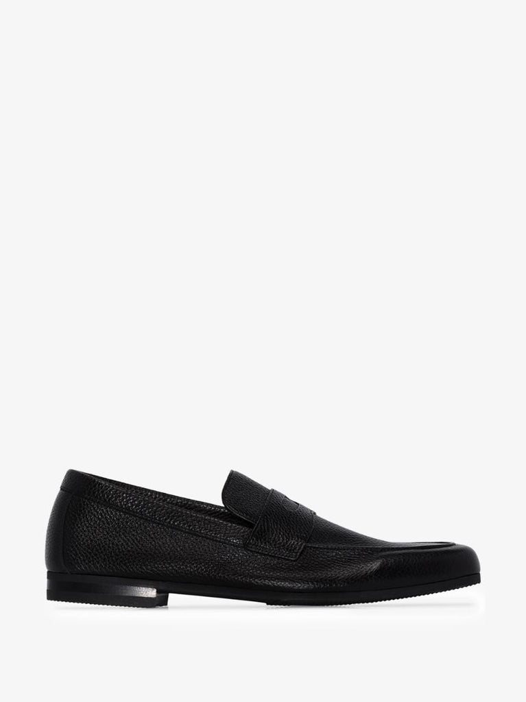 Black Thorne Grained Leather Loafers