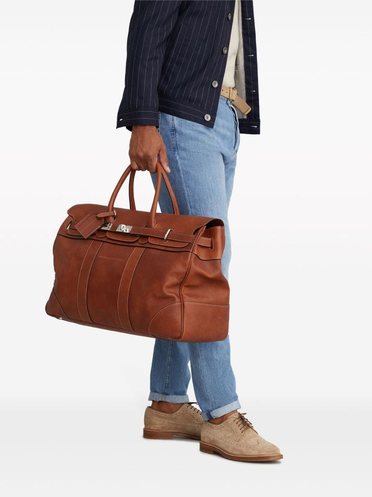 Brown Grained Leather Holdall