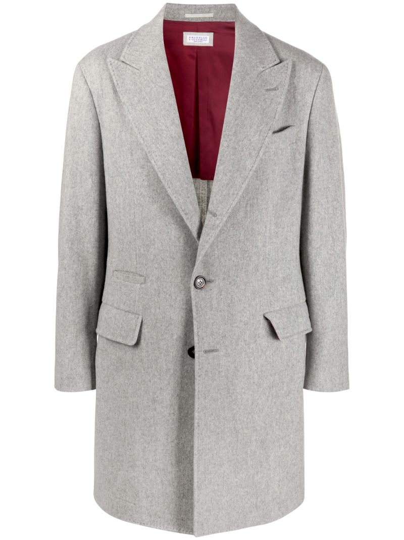 Grey Single-breasted Cashmere Coat