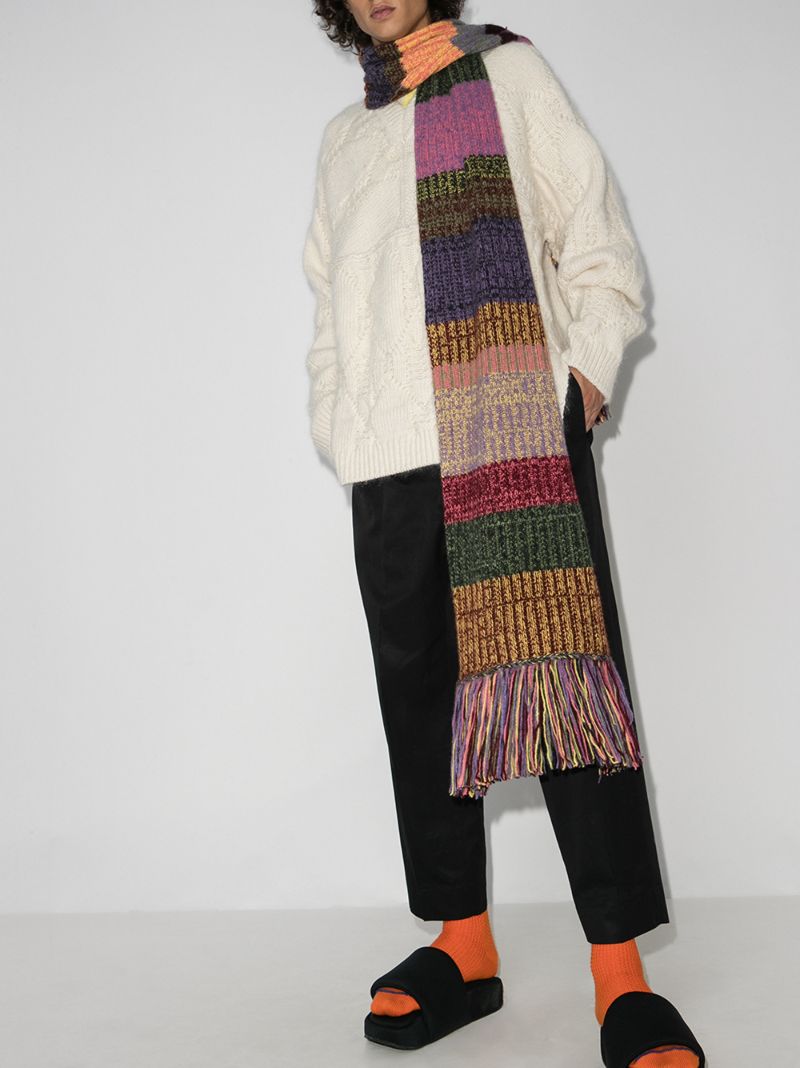 Multicoloured Stripe Fringe Cashmere Scarf