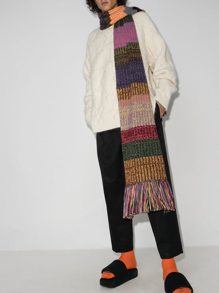 Multicoloured Stripe Fringe Cashmere Scarf