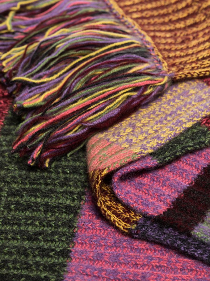 Multicoloured Stripe Fringe Cashmere Scarf