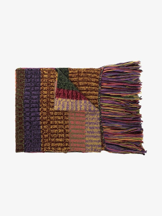 Multicoloured Stripe Fringe Cashmere Scarf
